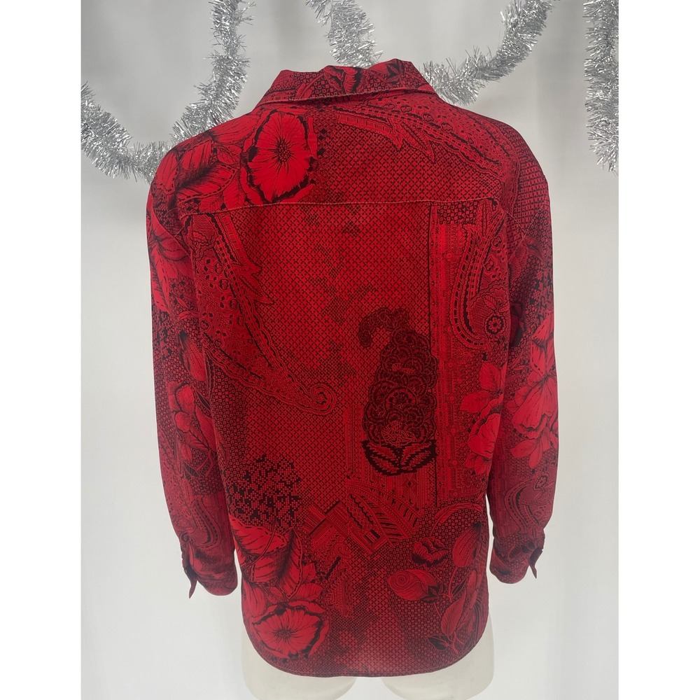 Vintage 80s 90s 100% Wool Red Black Floral Paisley Shirt Blouse 6 OVALROOM USA - Picture 3 of 10